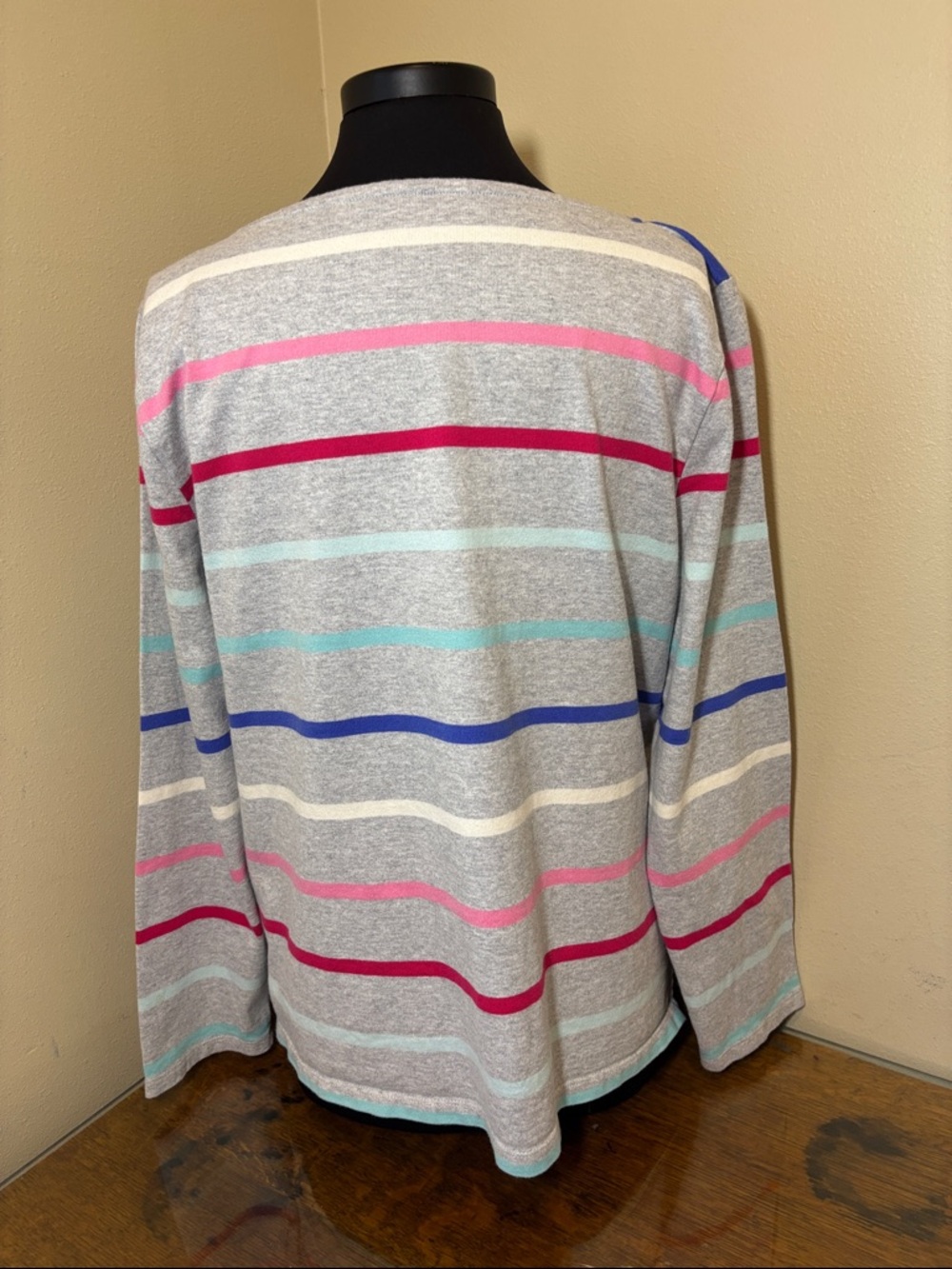 Talbots Light Gray Striped Boatneck Long-Sleeve Top, XL, 100% cotton - Picture 5 of 8